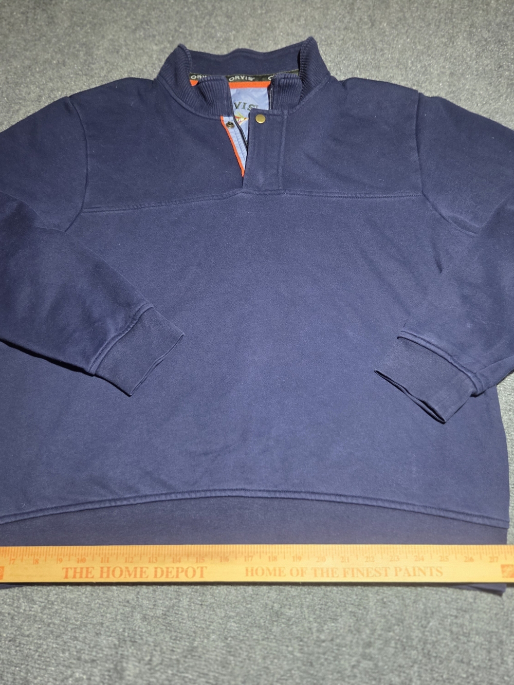 Orvis Men's XL Navy Blue Quarter Snap Mock Neck Sweatshirt Fly Fishing Logo